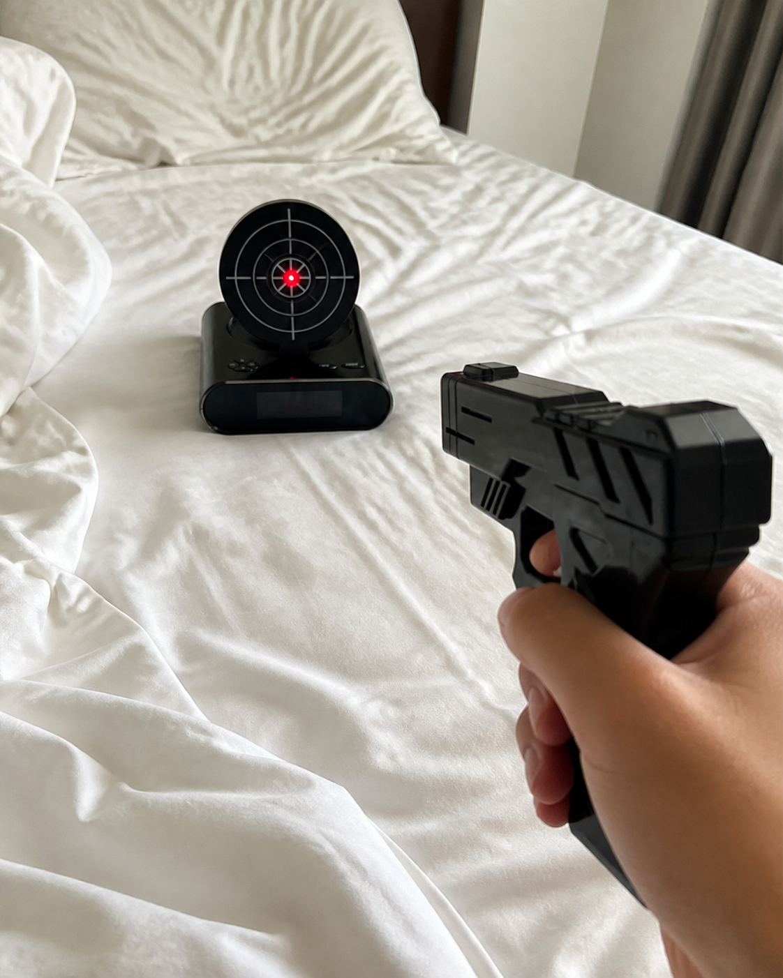 Shooting Alarm Clock target used from bed