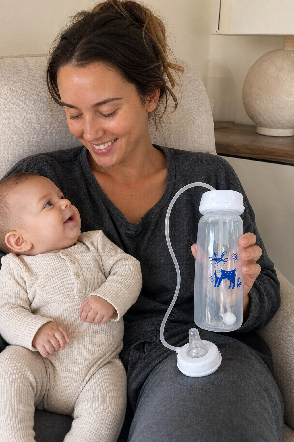 Parent with BABYSIP bottle and baby